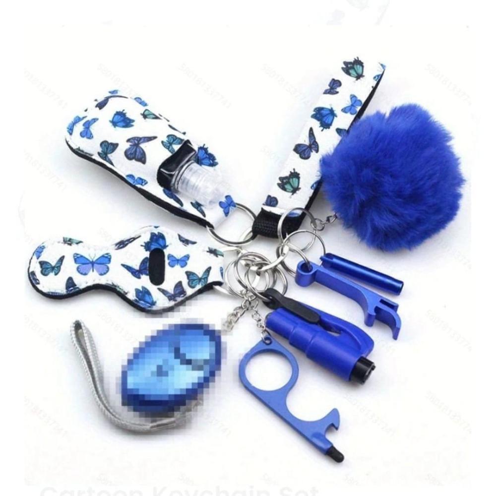 10-piece Self Defense Keychain in Blue Butterfly Pattern